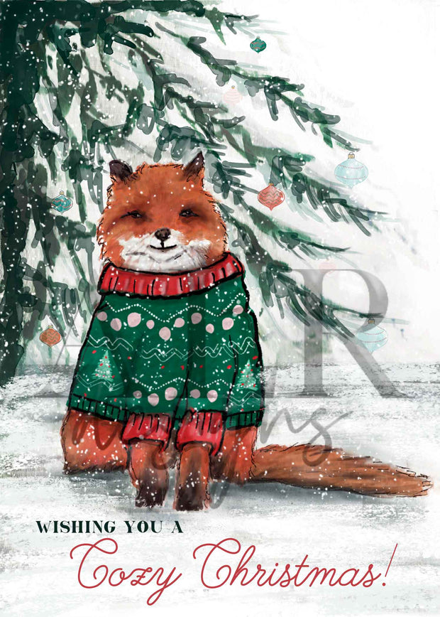 Cozy Christmas Fox 5x7 Blank Christmas Greeting Card