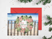 Christmas Hydrangea Wreath 5x7 Blank Christmas Greeting Card