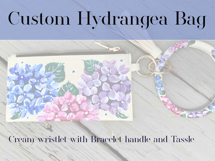 Custom Hand-Painted Hydrangea Wristlet