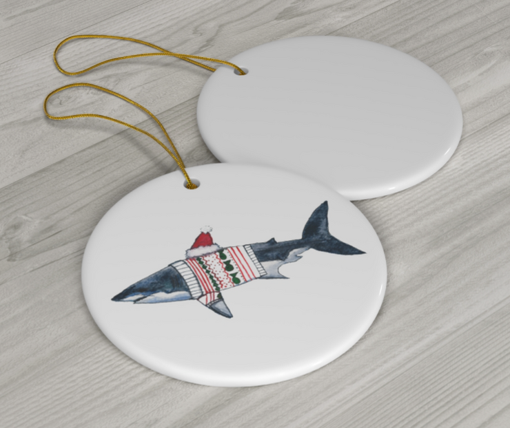 Santa Shark Ceramic Christmas Ornament