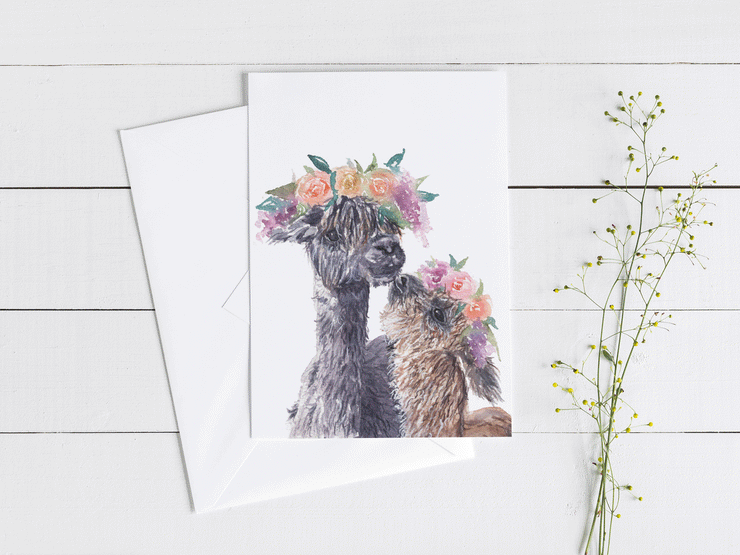 Alpaca Flower Crowns 5x7 Blank Greeting Card