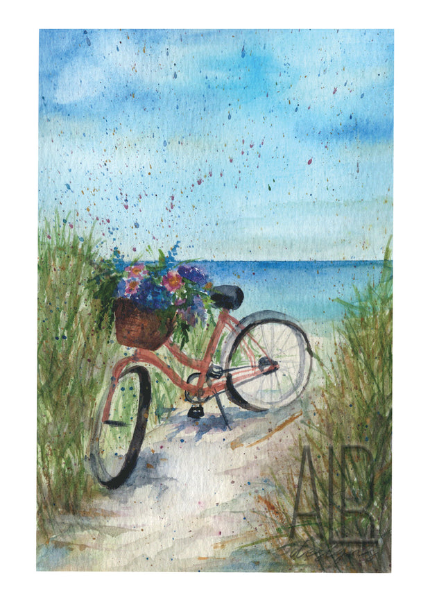 Watercolor Beach Bike blank greeting card, thank you cards, cards for bicycle lovers, cards for beach lovers, mothers day card, birthday