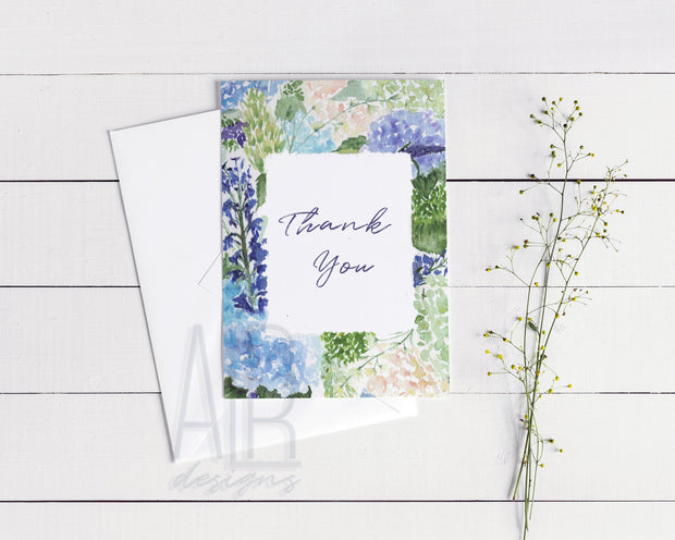 Watercolor Floral frame Thank You 5x7 Blank Greeting Card