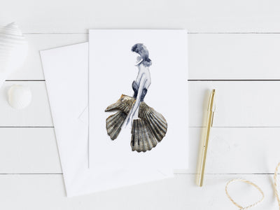 Shell Lady 5 x 7 in. blank greeting card,  card for friend, birthday card, thank you card, stationery, seashell lover card, shell art