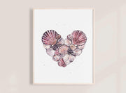 Watercolor Shell Heart 8x10 & 5x7 Print, fine art print, wall art, home decor, beach art, coastal art, shell art, coastal decor
