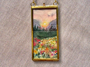 Wildflower Mountain Meadow, Mini Original Painting in Hanging Brass Frame