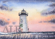 Christmas Sunset Lighthouse 8x10 or 5x7 Fine Art Print