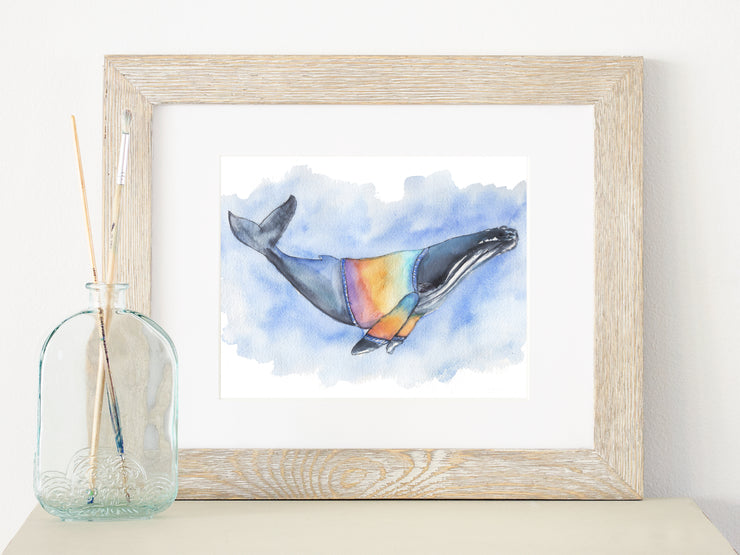 Rainbow Shirt Whale 5x7 or 8x10 Fine Art Print