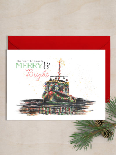 Christmas Tug 5x7 Blank Christmas Greeting Card
