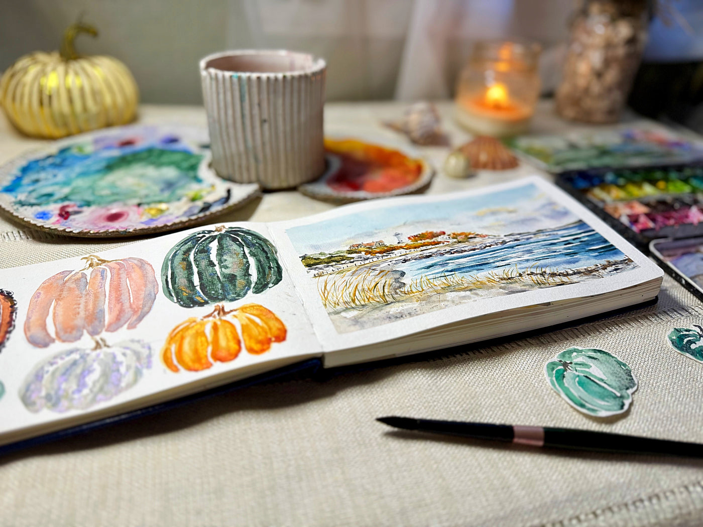 Fall Sketchbook: Coastal Pumpkins, Oysters & Lighthouse Art