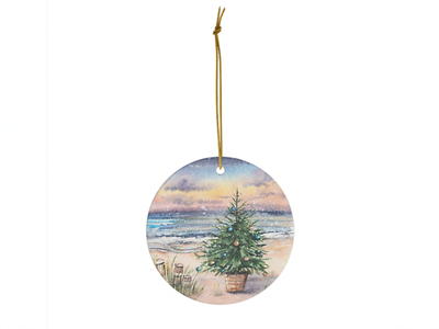 Beach Christmas Basket Ceramic Christmas Ornament