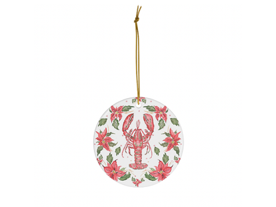 Lobster Poinsettia Ceramic Christmas Ornament