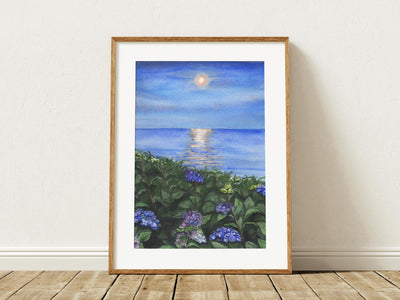 Hydrangea Moonlight  Coastal Watercolor Print – 5x7, 8x10, or 11x14 Fine Art by ALR Designs