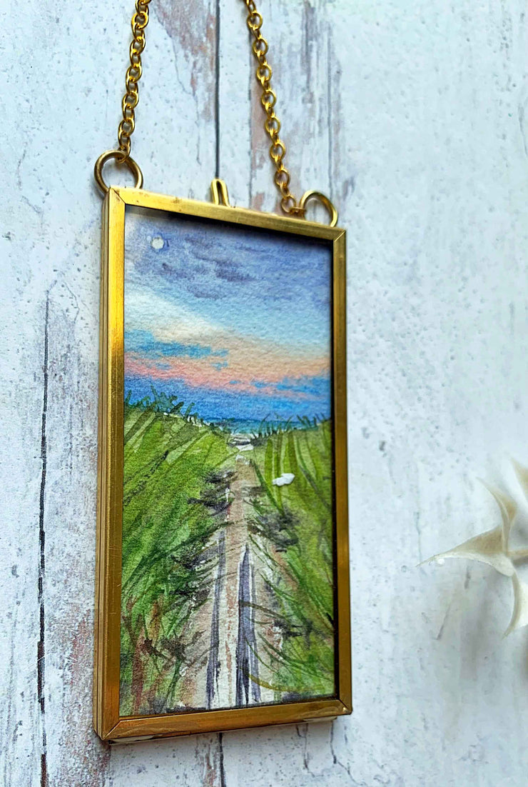 Cotuit Sunset, Mini Original Painting in Hanging Brass Frame