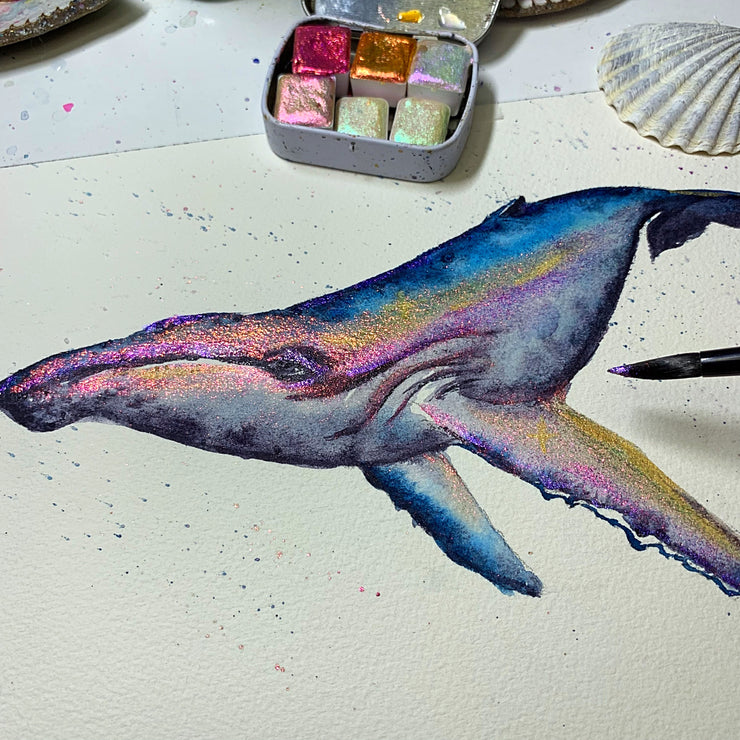 Metallic Humpback 01 Original Watercolor Painting