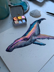 Metallic Humpback 01 Original Watercolor Painting