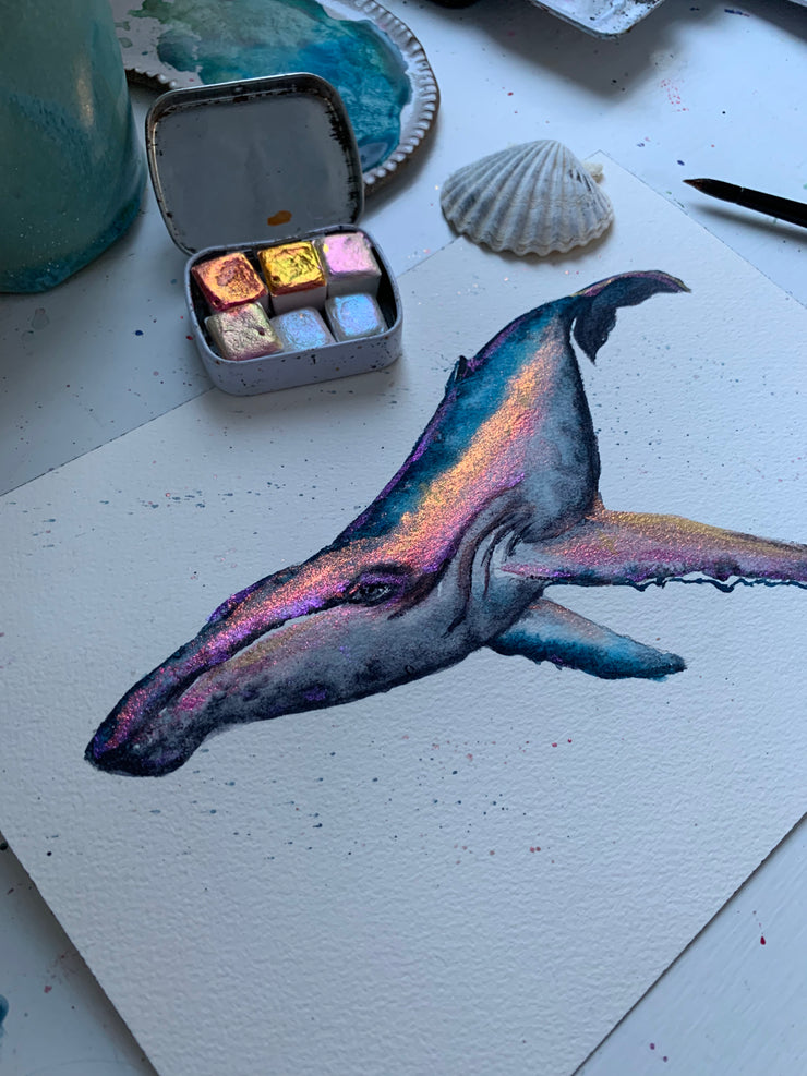 Metallic Humpback 01 Original Watercolor Painting