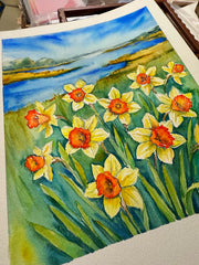Golden Glow Daffodils Original Watercolor Painting