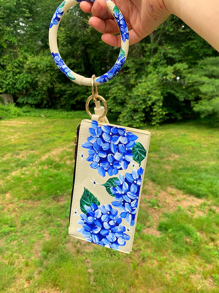 Custom Hand-Painted Hydrangea Wristlet