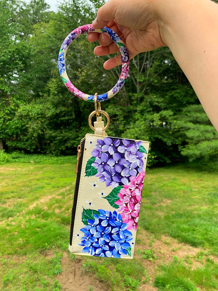 Custom Hand-Painted Hydrangea Wristlet
