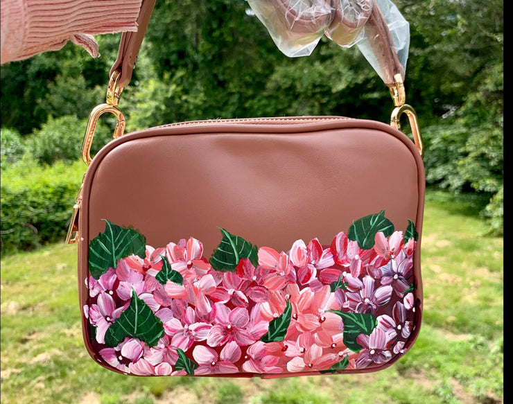 Crossbody Hand Painted Hydrangea bag 012