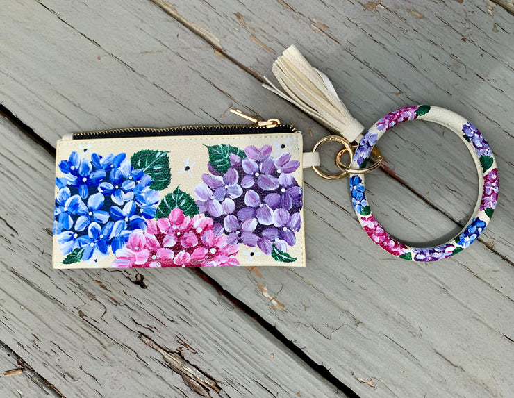 Custom Hand-Painted Hydrangea Wristlet