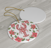 Lobster Poinsettia Ceramic Christmas Ornament