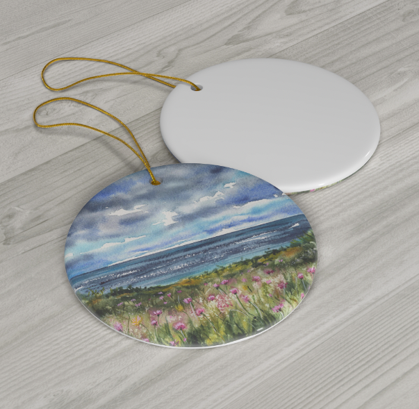 Seaside Wildflowers Ceramic Christmas Ornament