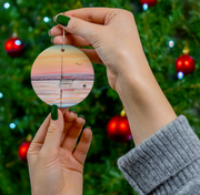 Colorful Sunset Sail Ceramic Christmas Ornament