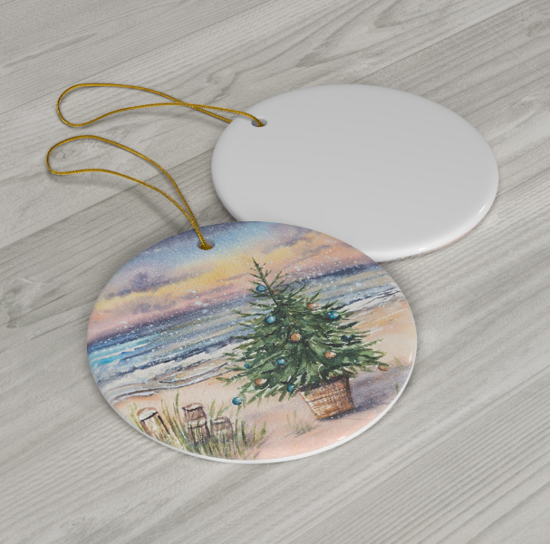 Beach Christmas Basket Ceramic Christmas Ornament