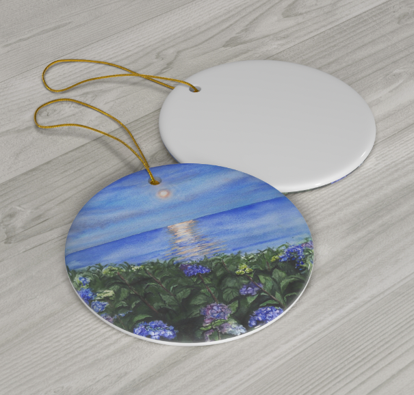 Hydrangea Moonlight Ceramic Christmas Ornament