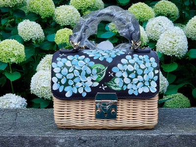 Hand Painted Hydrangea Bag Navy