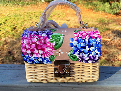 Hand Painted Hydrangea Bag, blush with multi