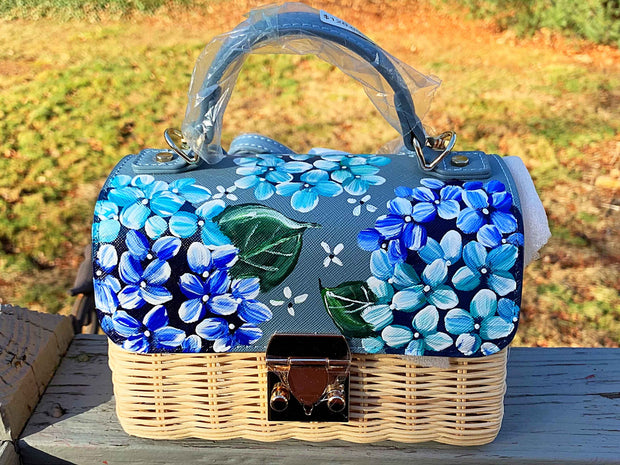 Hand Painted Hydrangea Bag, Blue with multi