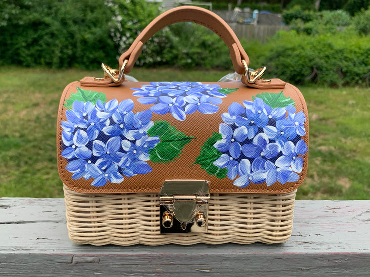 Custom Hand Painted Hydrangea Bag, Tan