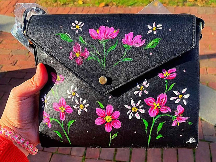 Custom Hand-Painted Hydrangea Envelope Crossbody Bag, GREY