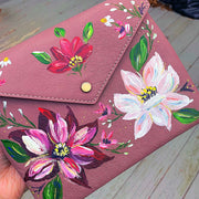Hand-Painted Florals Envelope Crossbody Bag, mauve