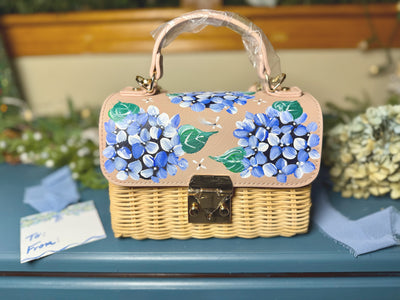 Hand Painted Hydrangea Bag Blush Blue  02