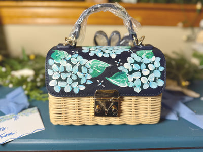 Hand Painted Hydrangea Bag Navy 02