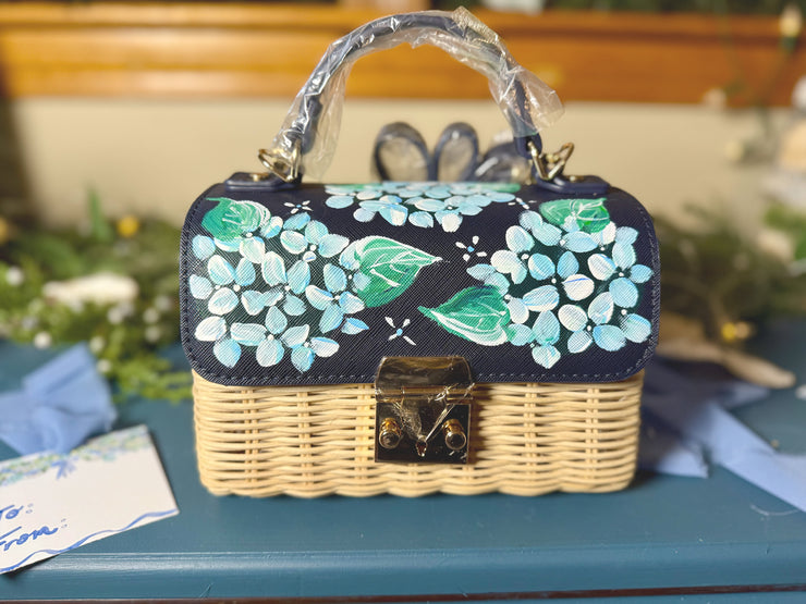 Hand Painted Hydrangea Bag Navy 02