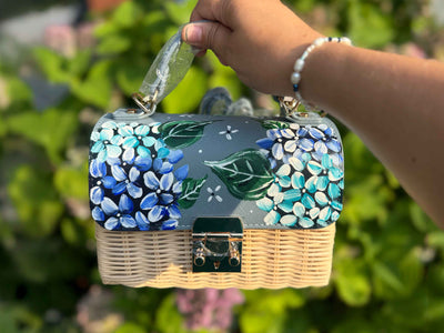 Hand Painted Hydrangea Bag Blue 06