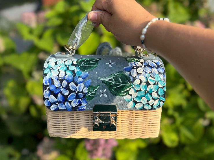 Hand Painted Hydrangea Bag Blue 06