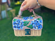 Hand Painted Hydrangea Bag- Blush with Blue  04