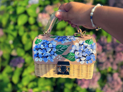 Hand Painted Hydrangea Bag- Blush with Blue  04