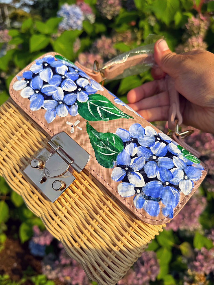 Hand Painted Hydrangea Bag- Blush with Blue  04