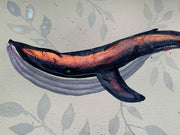 Metallic Blue Whale Original Watercolor Painting