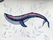 Metallic Blue Whale Original Watercolor Painting