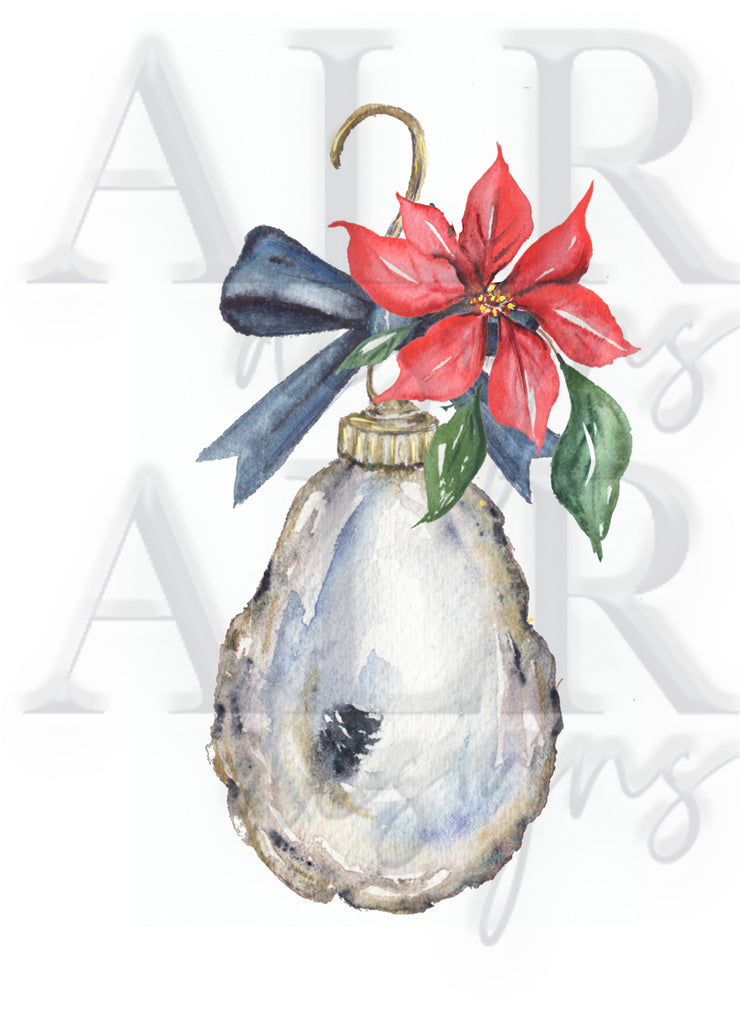 Oyster and Poinsettia  Ornament Christmas Greeting Card