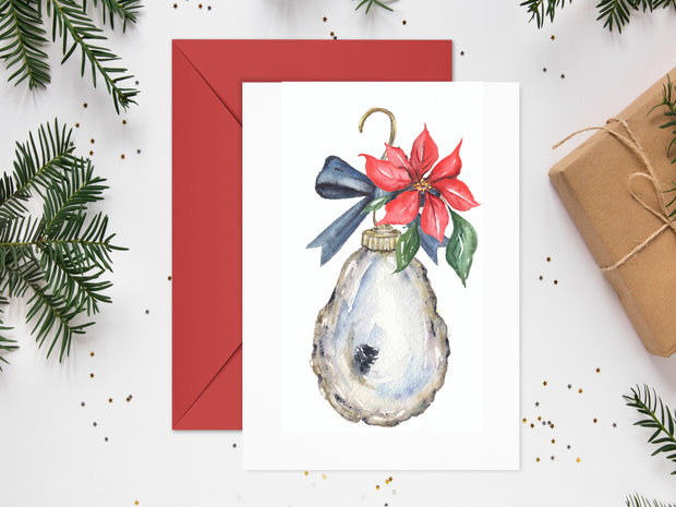 Oyster and Poinsettia  Ornament Christmas Greeting Card