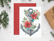 Poinsettia Anchor Blank Christmas Greeting Card